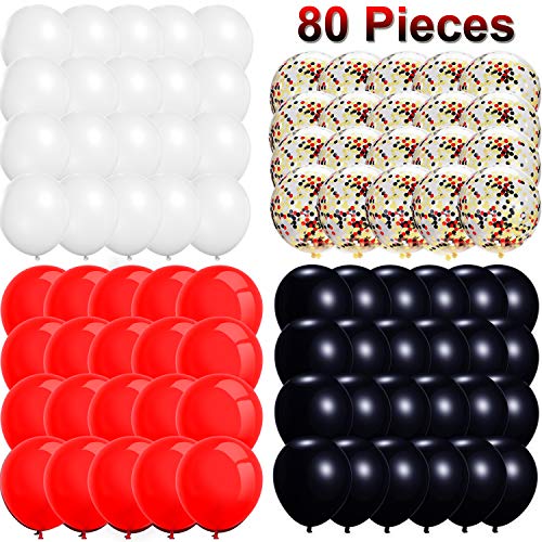Conjunto de 80 Globos de Fiesta Globos con Confeti Globos de Látex para Decoración de Fiesta, 12 Pulgadas (Rojo, Negro, Blanco)