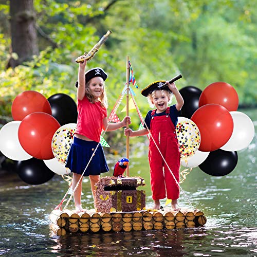 Conjunto de 80 Globos de Fiesta Globos con Confeti Globos de Látex para Decoración de Fiesta, 12 Pulgadas (Rojo, Negro, Blanco)