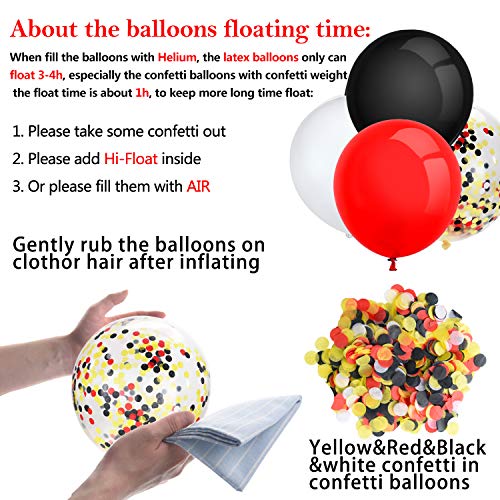 Conjunto de 80 Globos de Fiesta Globos con Confeti Globos de Látex para Decoración de Fiesta, 12 Pulgadas (Rojo, Negro, Blanco)