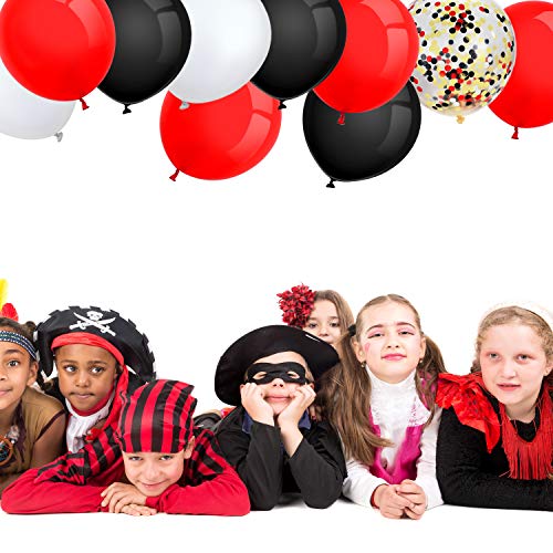 Conjunto de 80 Globos de Fiesta Globos con Confeti Globos de Látex para Decoración de Fiesta, 12 Pulgadas (Rojo, Negro, Blanco)
