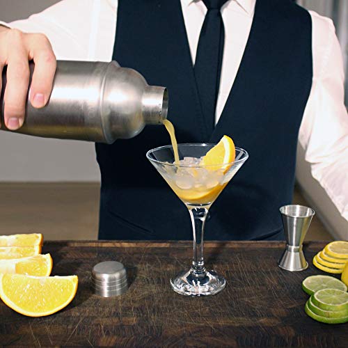 Conjunto de coctelera profesional BARVIVO, con un medidor doble y 2 vertedores de licor - 700ml Mezclador de acero inoxidable cepillado perfecto para preparar en casa martinis, margaritas y más..