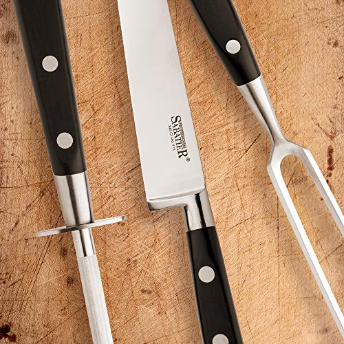 Conjunto De Cuchillo Sabatier Tallado Profesional De 3 Piezas, Tenedor Y Acero Afilado. Cromo-Molibdeno-Vanadio Hoja De Acero Inoxidable. Construcción Completa De Remache Triple Tang