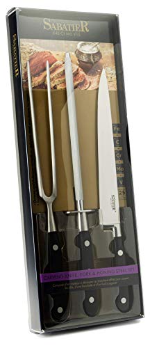 Conjunto De Cuchillo Sabatier Tallado Profesional De 3 Piezas, Tenedor Y Acero Afilado. Cromo-Molibdeno-Vanadio Hoja De Acero Inoxidable. Construcción Completa De Remache Triple Tang