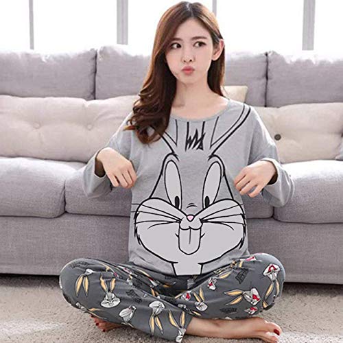 Conjunto de Pijamas de Invierno y Primavera para Mujer con Estampado Animal y Pijama de algodón rayón de Manga Larga Coreano Suelto