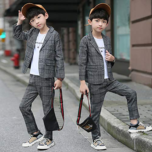Conjunto de Traje de 2 Piezas para niños Conjunto de Blazer y pantalón Gris a Cuadros para niños, Ropa de Ocio o Vestido de Fiesta de Boda