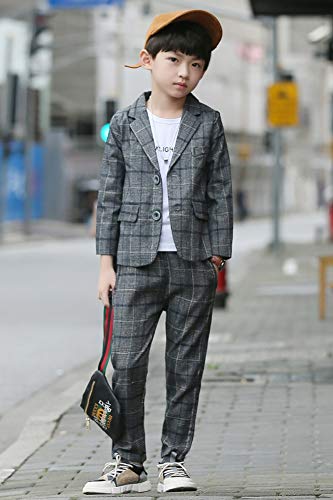 Conjunto de Traje de 2 Piezas para niños Conjunto de Blazer y pantalón Gris a Cuadros para niños, Ropa de Ocio o Vestido de Fiesta de Boda