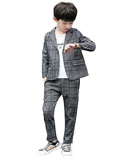 Conjunto de Traje de 2 Piezas para niños Conjunto de Blazer y pantalón Gris a Cuadros para niños, Ropa de Ocio o Vestido de Fiesta de Boda