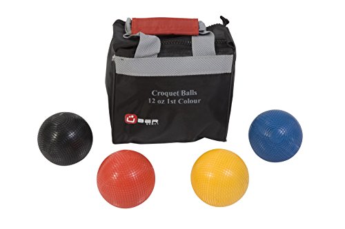 Conjunto para croquet (6 jugadores, con 2 tamaños de mazos 2 x 34" y 4 x 38", 6 bolas compuestas, 6 argollas de acero, martillo, pinzas, banderas y estaca de centro, en bolsa de nylon de transporte)