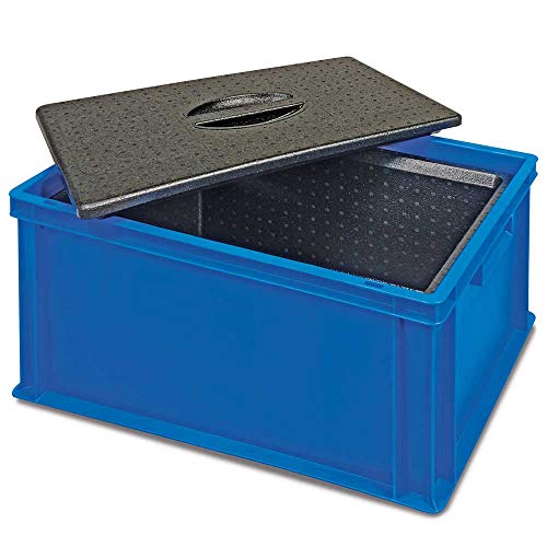 Contenedor con tapa de poliestireno expandido (EPP, 34 L, 600 x 400 x 320 mm), color azul