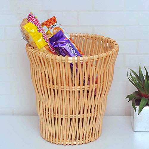 Contenedor de basura de mimbre tejido a mano Contenedor de basura Contenedor de basura 12l Sin tapa Cesto de papel de desperdicio redondo Contenedor de   ropa sucia   Bocadillos Tan claro 27x25cm