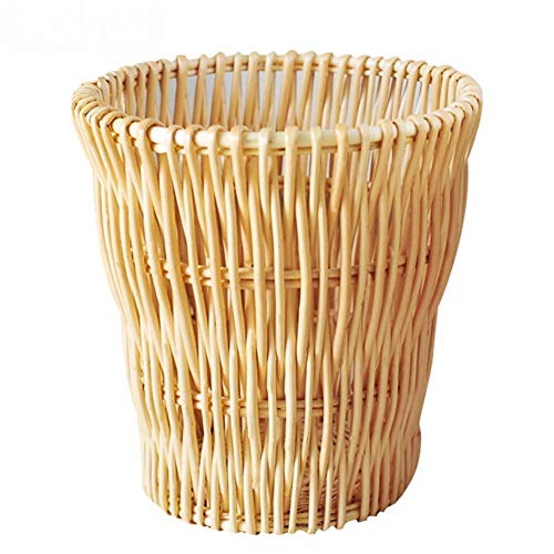 Contenedor de basura de mimbre tejido a mano Contenedor de basura Contenedor de basura 12l Sin tapa Cesto de papel de desperdicio redondo Contenedor de   ropa sucia   Bocadillos Tan claro 27x25cm