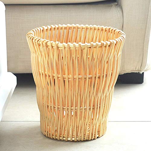 Contenedor de basura de mimbre tejido a mano Contenedor de basura Contenedor de basura 12l Sin tapa Cesto de papel de desperdicio redondo Contenedor de   ropa sucia   Bocadillos Tan claro 27x25cm