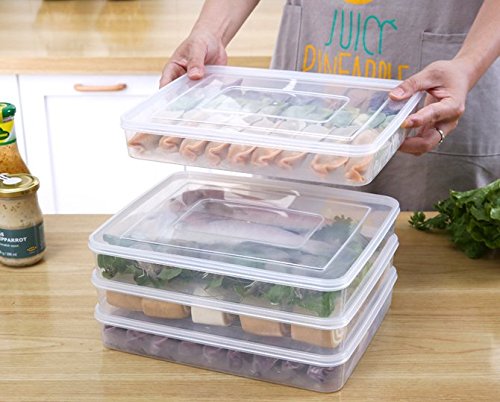 Contenedores de almacenamiento de alimentos, apilables, para nevera, congelador, caja de almacenamiento, contenedor de alimentos, bandeja organizadora, plástico, transparente, 4 unidades