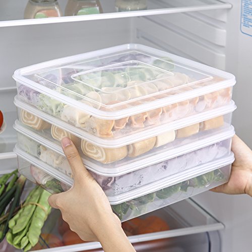 Contenedores de almacenamiento de alimentos, apilables, para nevera, congelador, caja de almacenamiento, contenedor de alimentos, bandeja organizadora, plástico, transparente, 4 unidades