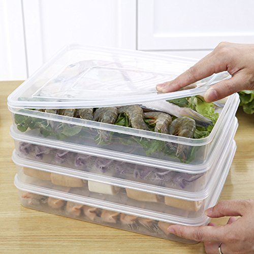 Contenedores de almacenamiento de alimentos, apilables, para nevera, congelador, caja de almacenamiento, contenedor de alimentos, bandeja organizadora, plástico, transparente, 4 unidades