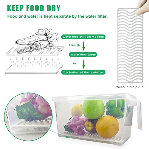 Contenedores organizadores de refrigerador de Produce Saver – 5 L x 3 SILIVO FreshWorks apilables con bandeja de drenaje extraíble para producción, frutas, verduras, carne y pescado