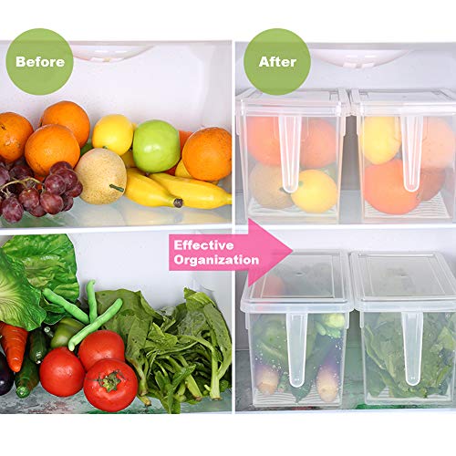 Contenedores organizadores de refrigerador de Produce Saver – 5 L x 3 SILIVO FreshWorks apilables con bandeja de drenaje extraíble para producción, frutas, verduras, carne y pescado