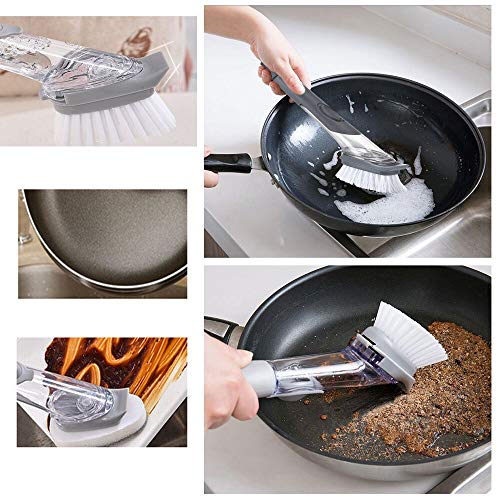 Contiup 4 paquetes de cabezales de cepillo reemplazables Piezas de repuesto del plato dispensador de jabón, cepillo de esponja y cerdas 2 en 1 para lavar platos, olla y fregadero, fácil recarga