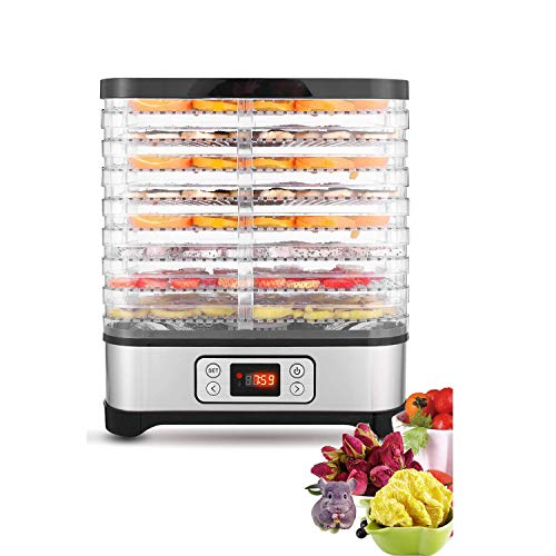 COOCHEER Deshidratador de Alimentos 400W,Desecadora de Fruta con 8 Bandejas Ajustables, Temperatura Regulable 35 °C-70 °C y Temporizador 0-72h,para Verduras Carne Flores,sin BPA