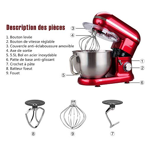 Cookmii Batidora Amasadora Repostería, Amasadoras de pan Práctica, Robot de cocina Multifuncional, Amasadoras de pan Profesional Estable Rápido, 6 Velocidades 5.5L Solid Max 1090W