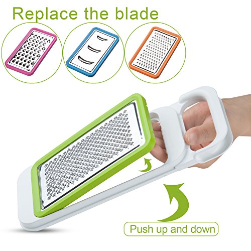 Cooko Cortador de Verduras,Conjunto de Rallador,Mandolina Vegetal Slicer para Zanahoria, Queso, Pepino, Tomate y Calabacín, 4 Hojas de Acero Inoxidable-Grater,Shredder, Julienne y Zester