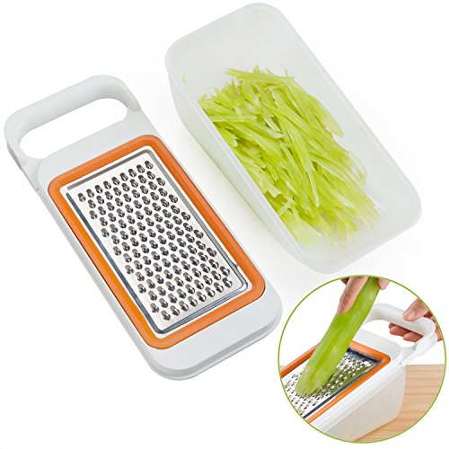 Cooko Cortador de Verduras,Conjunto de Rallador,Mandolina Vegetal Slicer para Zanahoria, Queso, Pepino, Tomate y Calabacín, 4 Hojas de Acero Inoxidable-Grater,Shredder, Julienne y Zester