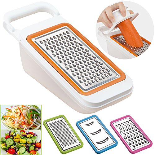 Cooko Cortador de Verduras,Conjunto de Rallador,Mandolina Vegetal Slicer para Zanahoria, Queso, Pepino, Tomate y Calabacín, 4 Hojas de Acero Inoxidable-Grater,Shredder, Julienne y Zester
