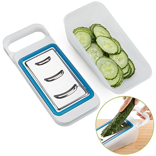 Cooko Cortador de Verduras,Conjunto de Rallador,Mandolina Vegetal Slicer para Zanahoria, Queso, Pepino, Tomate y Calabacín, 4 Hojas de Acero Inoxidable-Grater,Shredder, Julienne y Zester