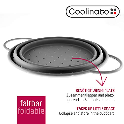 Coolinato Colador plegable de silicona, ahorra espacio, fácil de limpiar y apto para el lavavajillas, gris, 24 cm