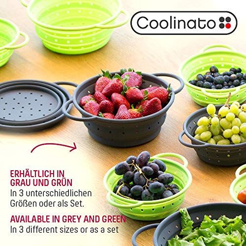 Coolinato Colador plegable de silicona, ahorra espacio, fácil de limpiar y apto para el lavavajillas, gris, 24 cm