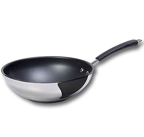 Coolinato - Sartén de 26 cm de acero inoxidable con revestimiento para wok de cristal, cerámica, gas, inducción y horno, apta para lavavajillas