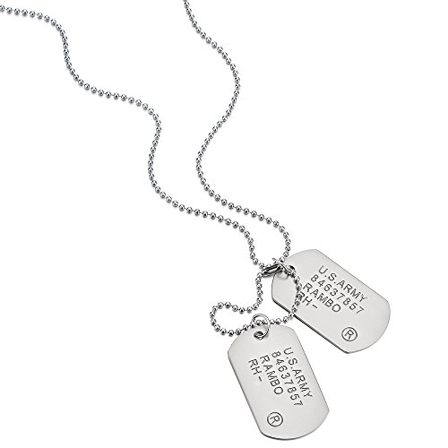 COOLSTEELANDBEYOND Satinado Dos Piezas Militar Ejército Dog Tag, Collar con Colgante de Hombre, Bola Cadena 70CM