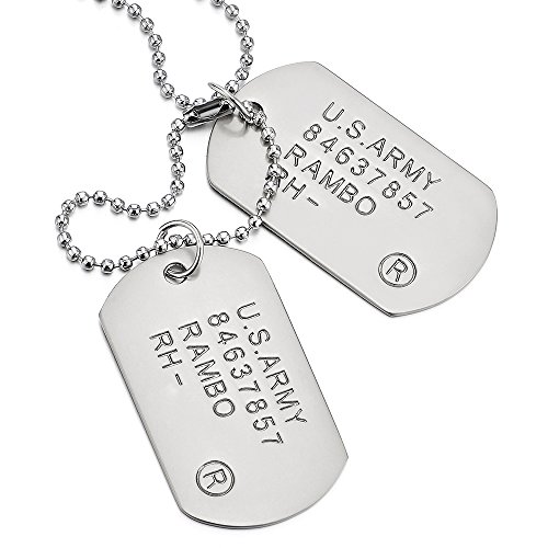 COOLSTEELANDBEYOND Satinado Dos Piezas Militar Ejército Dog Tag, Collar con Colgante de Hombre, Bola Cadena 70CM