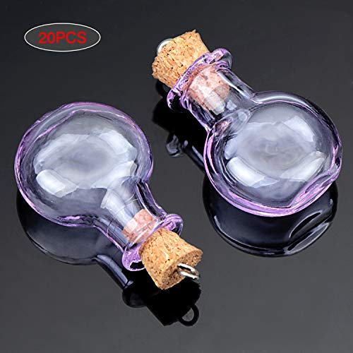 Coolty 20pcs Mini Botellas de Cristal con Tapón de Corcho de Madera para Decoración Artesanal de Bricolaje (Púrpura)
