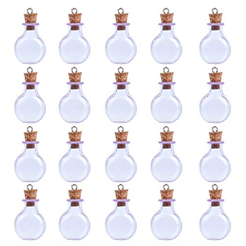 Coolty 20pcs Mini Botellas de Cristal con Tapón de Corcho de Madera para Decoración Artesanal de Bricolaje (Púrpura)