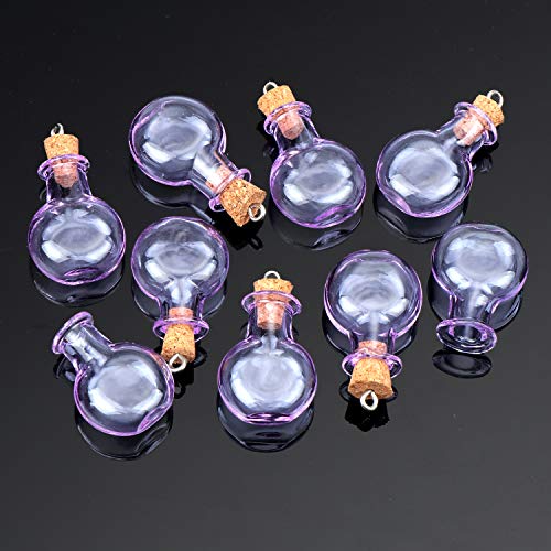 Coolty 20pcs Mini Botellas de Cristal con Tapón de Corcho de Madera para Decoración Artesanal de Bricolaje (Púrpura)