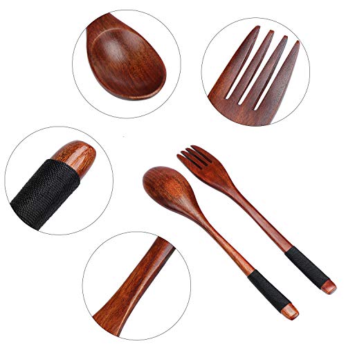Coolty Juego de 6 cucharas de madera natural, mango largo, diseño anticalor, utensilios de cocina