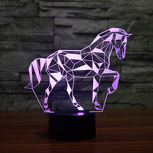 Coolzon 3D Led Lamparas de Mesilla de Noche luz Noche Infantil 7 Cambiar el Color botón táctil Caballo Lampara Noche niños Decoracion Habitacion Juvenil [Clase de eficiencia energética A+]