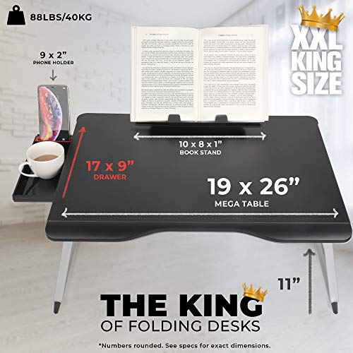 Cooper Mega Table [Mesa plegable XXL para Cama Ordenador portátil y sofá]| Soporte multifuncional Escribir, estudiar comer leer o guardar (Onyx Negro)