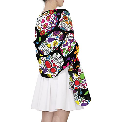 COOSUN - Bufanda de seda para mujer, diseño de calavera de azúcar