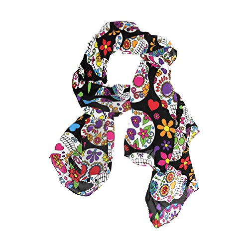 COOSUN - Bufanda de seda para mujer, diseño de calavera de azúcar