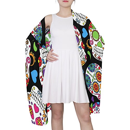 COOSUN - Bufanda de seda para mujer, diseño de calavera de azúcar