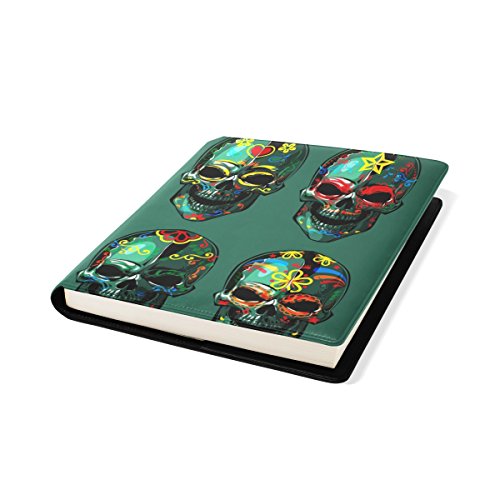 COOSUN Día de los Muertos del cráneo del azúcar Libro Medias Estirable Cubierta de Libro, Cabe la mayoría de Libros de Texto de Tapa Dura hasta 9 x 11. Escuela-Adhesivo Libre, Cuero PU Protector de