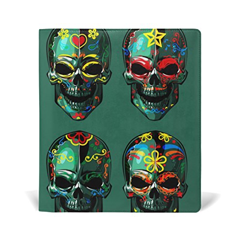 COOSUN Día de los Muertos del cráneo del azúcar Libro Medias Estirable Cubierta de Libro, Cabe la mayoría de Libros de Texto de Tapa Dura hasta 9 x 11. Escuela-Adhesivo Libre, Cuero PU Protector de