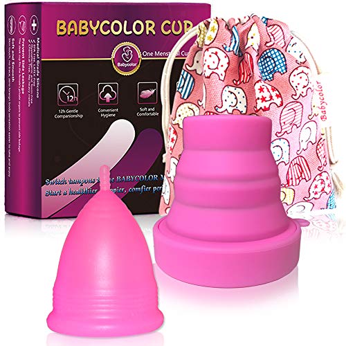 Copa Menstrual - copa menstrual más recomendada-Incluye una bolsa de regalo - Silicona suave reutilizable de grado medicinal (Rosado-L)