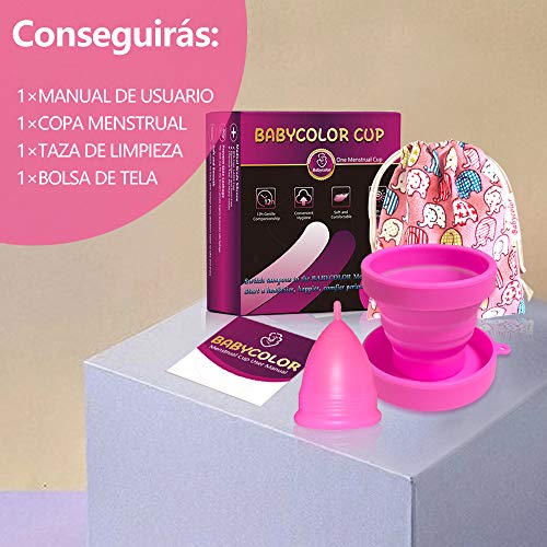 Copa Menstrual - copa menstrual más recomendada-Incluye una bolsa de regalo - Silicona suave reutilizable de grado medicinal (Rosado-L)