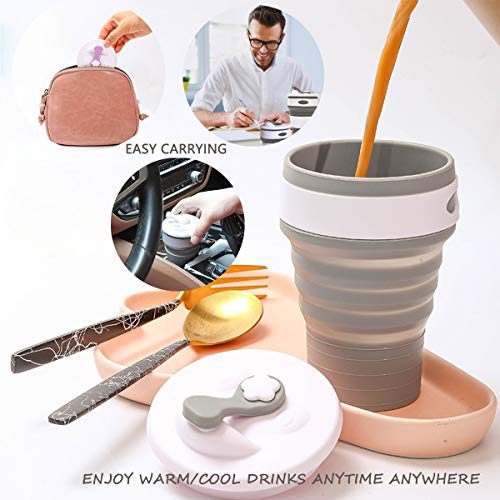 Copa Plegable de Silicona, Taza de café Plegab,Reutilizable Taza de Viaje de Silicona Plegable Taza de Café Plegable Taza para Camping Caminatas Picnic(Gris)