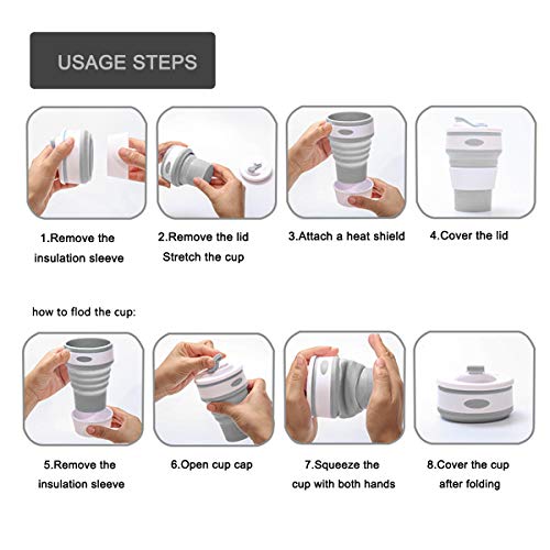 Copa Plegable de Silicona, Taza de café Plegab,Reutilizable Taza de Viaje de Silicona Plegable Taza de Café Plegable Taza para Camping Caminatas Picnic(Gris)