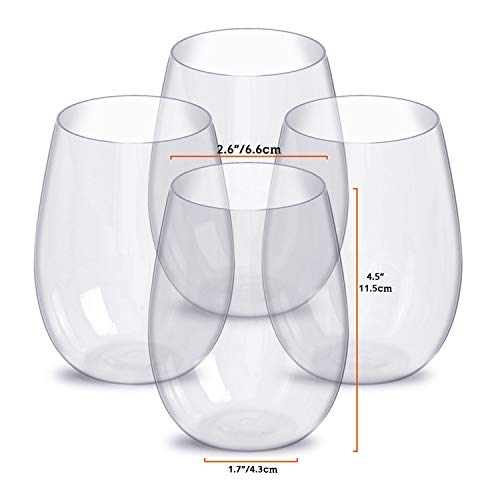 Copas de Vino, de Plástico Irrompible, Juego de 4 Unidades, de 450ml Cada Uno, Reutilizables, Sin Pie, Inastillables, para Fiestas, Acampadas (4)