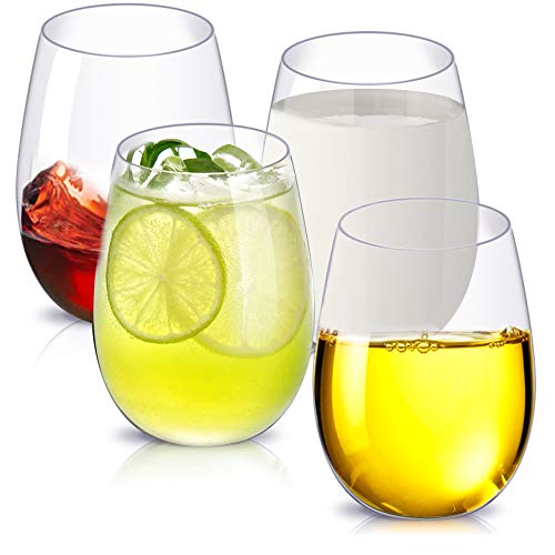 Copas de Vino, de Plástico Irrompible, Juego de 4 Unidades, de 450ml Cada Uno, Reutilizables, Sin Pie, Inastillables, para Fiestas, Acampadas (4)